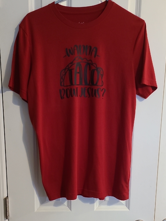 George Other - Red Graphic Crewneck T-Shirt - "Wanna Taco 'Bout Jesus?"